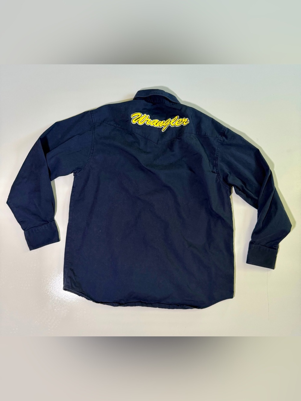 Wrangler Navy Blue & Yellow Embroidered Logo Western Button Shirt Mens L